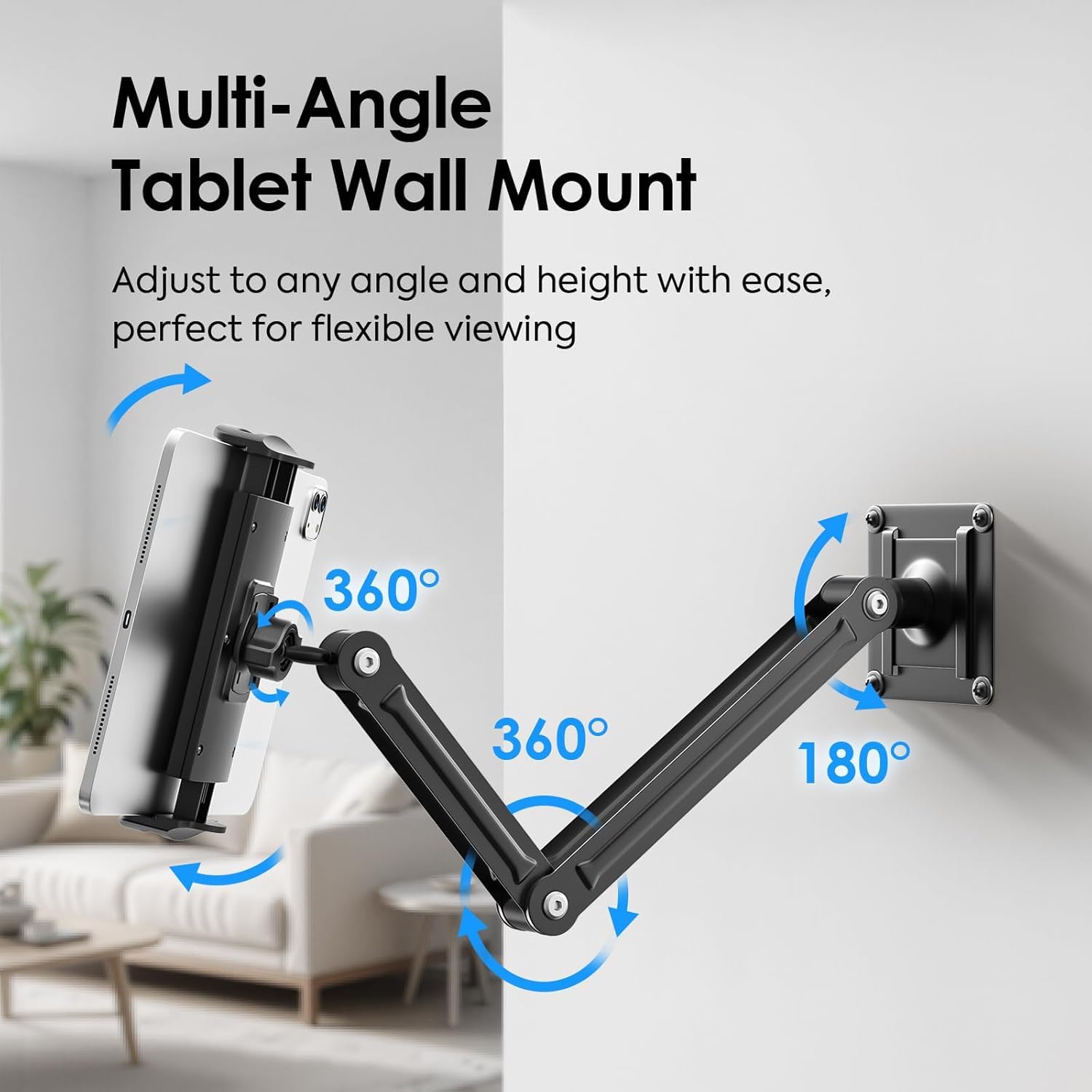 Universal Flexible Tablet Wall Mount 360° Adjustable with Screw Easy Installation Metal Holder - Image 3