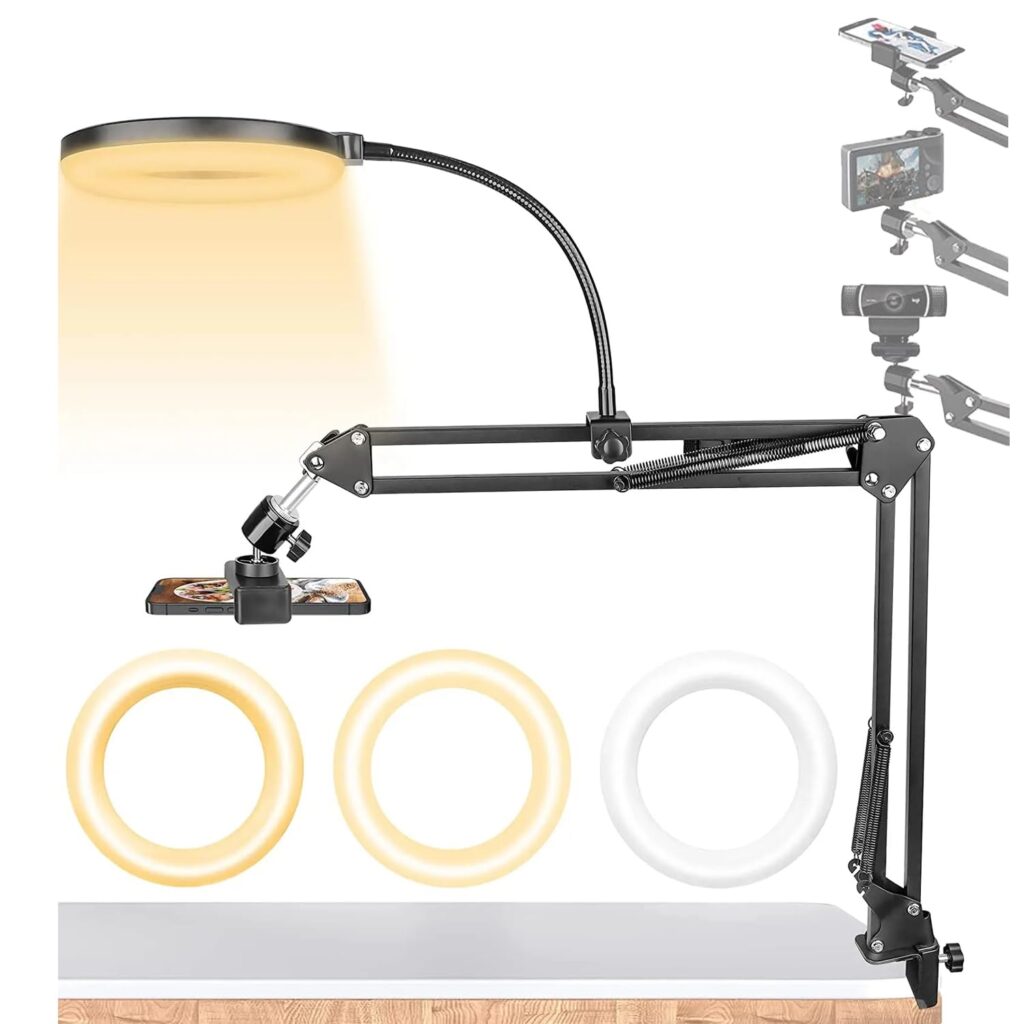 Flexible Table Arm Stand with 6-inch Ring Light & Overhead Flexible Mobile Holder