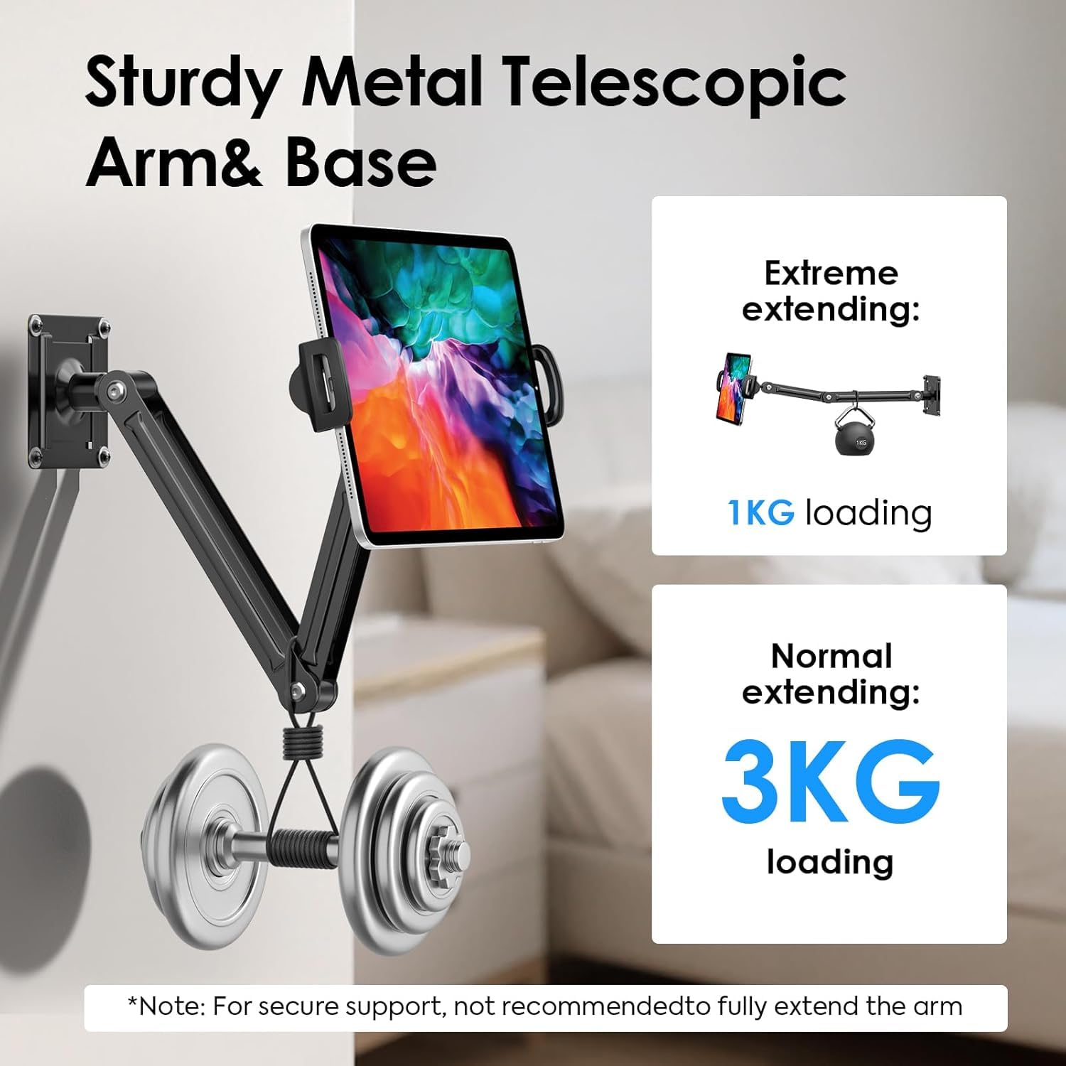 Universal Flexible Tablet Wall Mount 360° Adjustable with Screw Easy Installation Metal Holder - Image 2