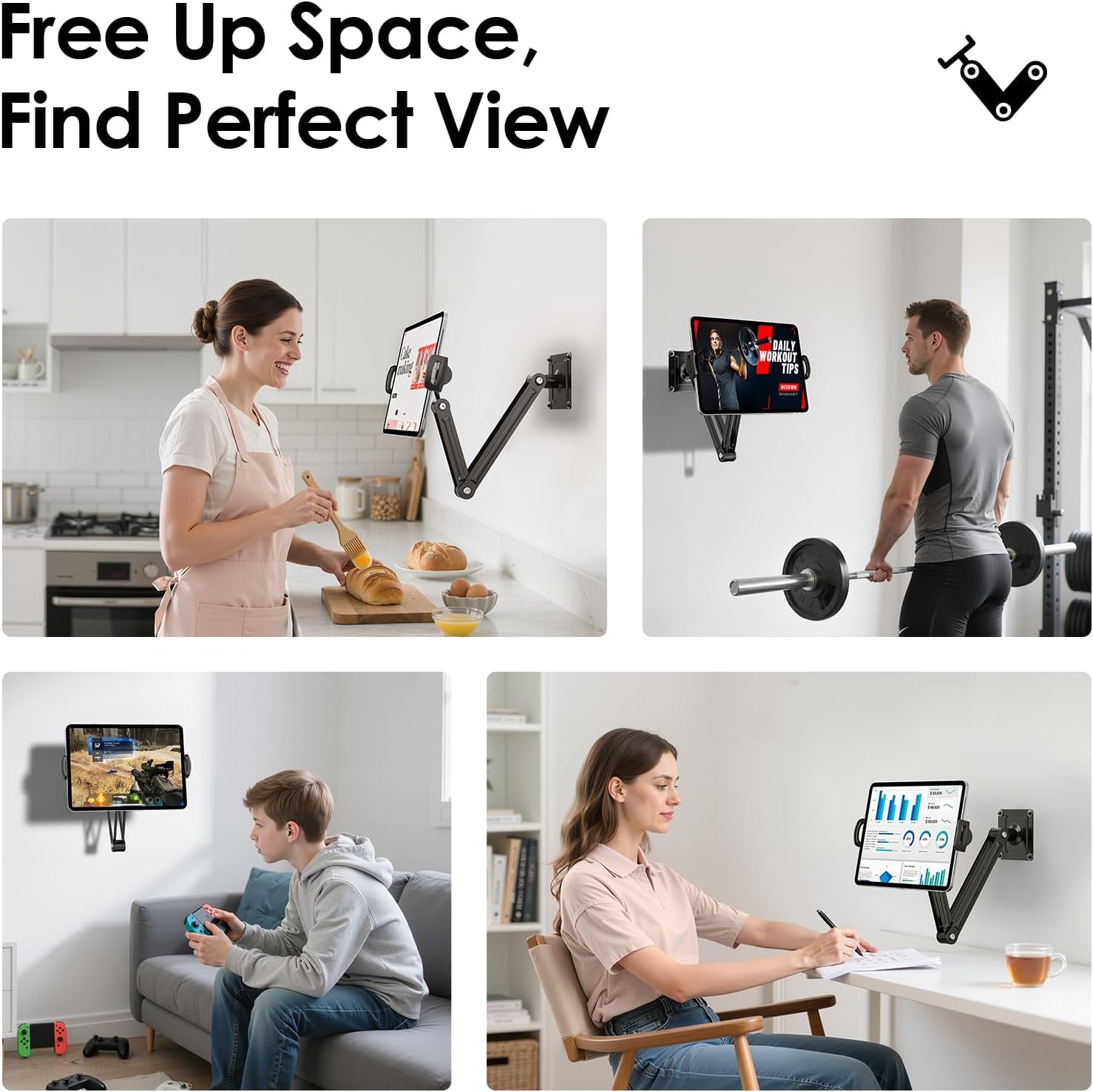Universal Flexible Tablet Wall Mount 360° Adjustable with Screw Easy Installation Metal Holder - Image 5