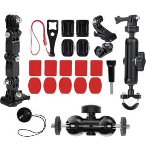 Action Camera Accessories 4 Way Kit with Bike Mount Handlebar for Vlogger, Rider, Motorcycle, Bike