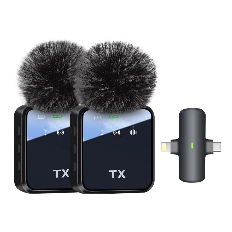 F15-2 Wireless Lavalier Microphone, 2-in-1 Type-C & iPhone Lightning Plug
