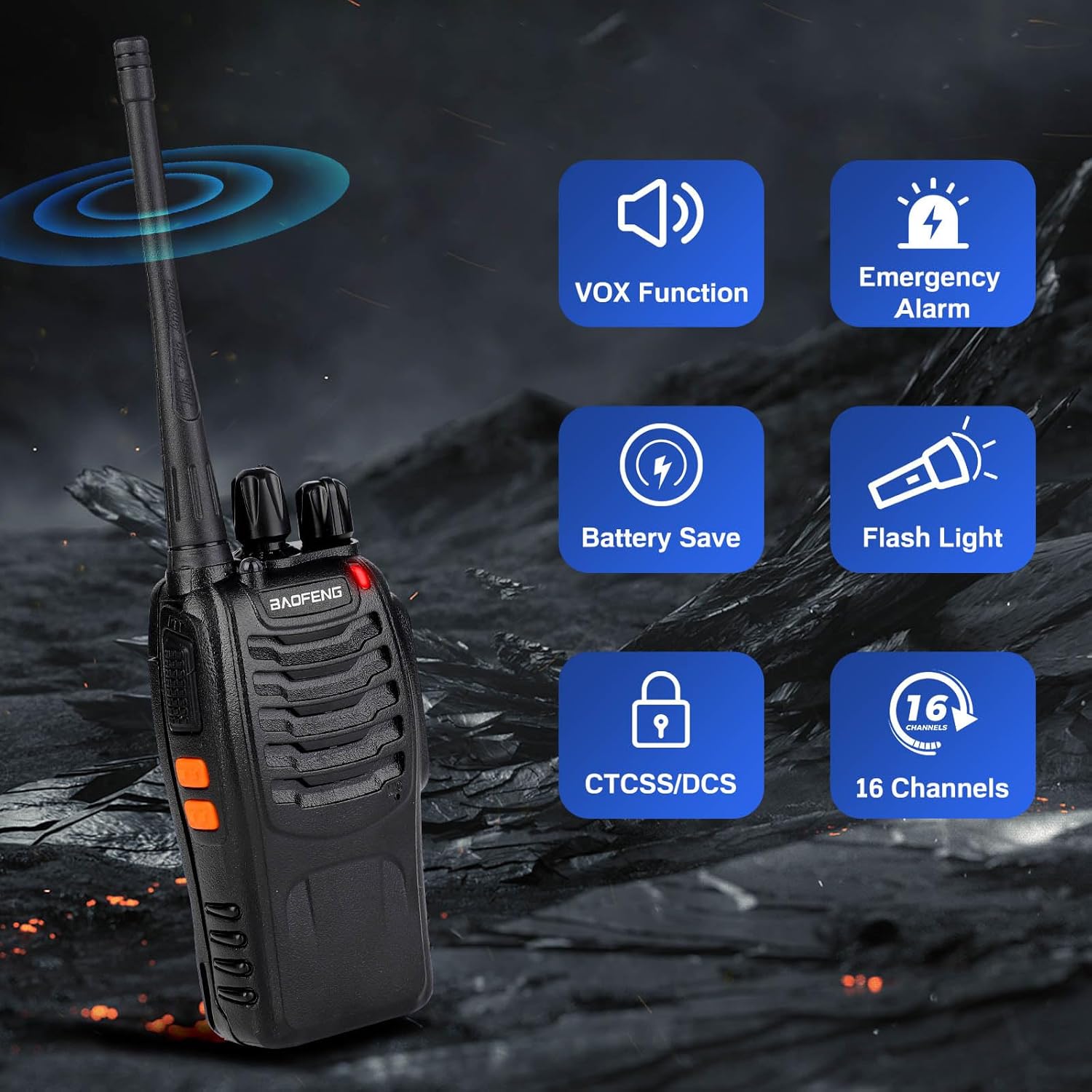 ZODUCT Professional 2 Pieces Two-Way Radio Walkie Talkie with 16 Channels Intercom & LED Light, 1500 MAH Battery with Charger - Image 5