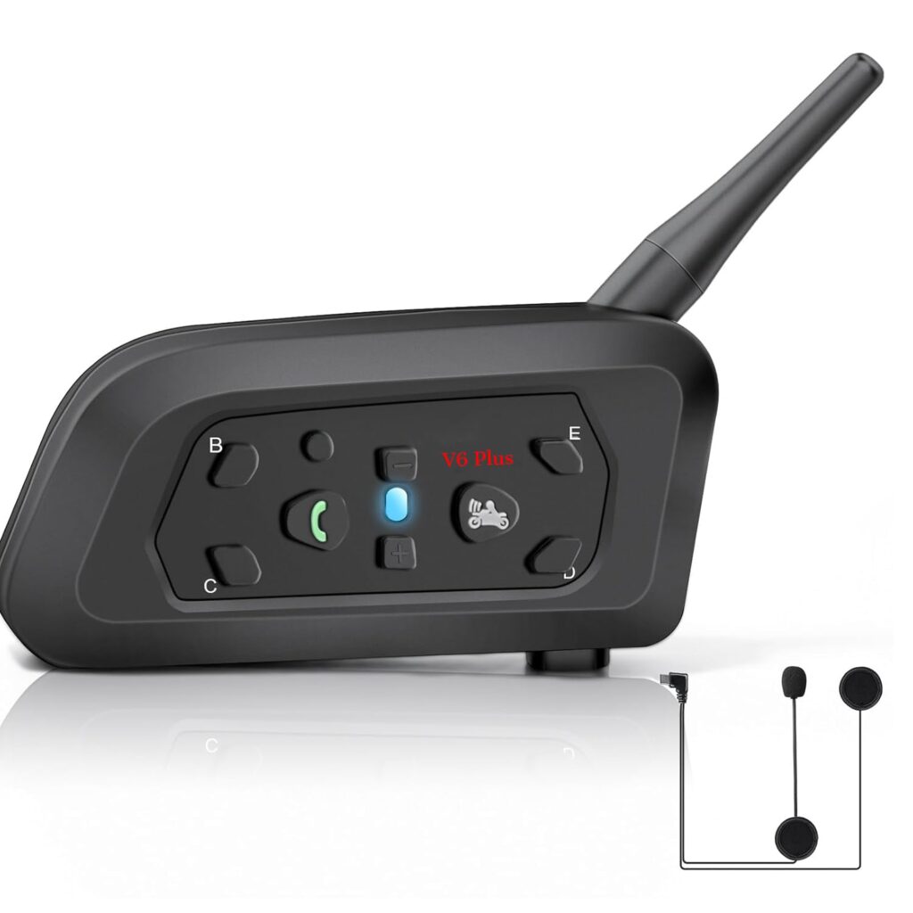V6 Plus Bluetooth Motorcycle Helmet Intercom Headset | 1500M Long-Range Wireless Communication | Connect Up to 6 Riders | Waterproof, Noise-Cancelling & On-Ear Motorbike Intercom with HD Stereo Sound ( Pack of One )
