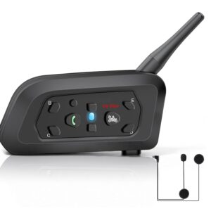 V6 Plus Bluetooth Motorcycle Helmet Intercom Headset | 1500M Long-Range Wireless Communication | Connect Up to 6 Riders | Waterproof, Noise-Cancelling & On-Ear Motorbike Intercom with HD Stereo Sound ( Pack of One )