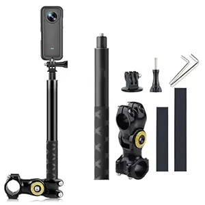Motorcycle Handlebar Mount with Invisible Insta 360 Stick | 360° Adjustable Bike & Bicycle Camera Bracket | Compatible with Insta360 X5/X4/X3/X2, GoPro & DJI Osmo Action (Mount + Stick)